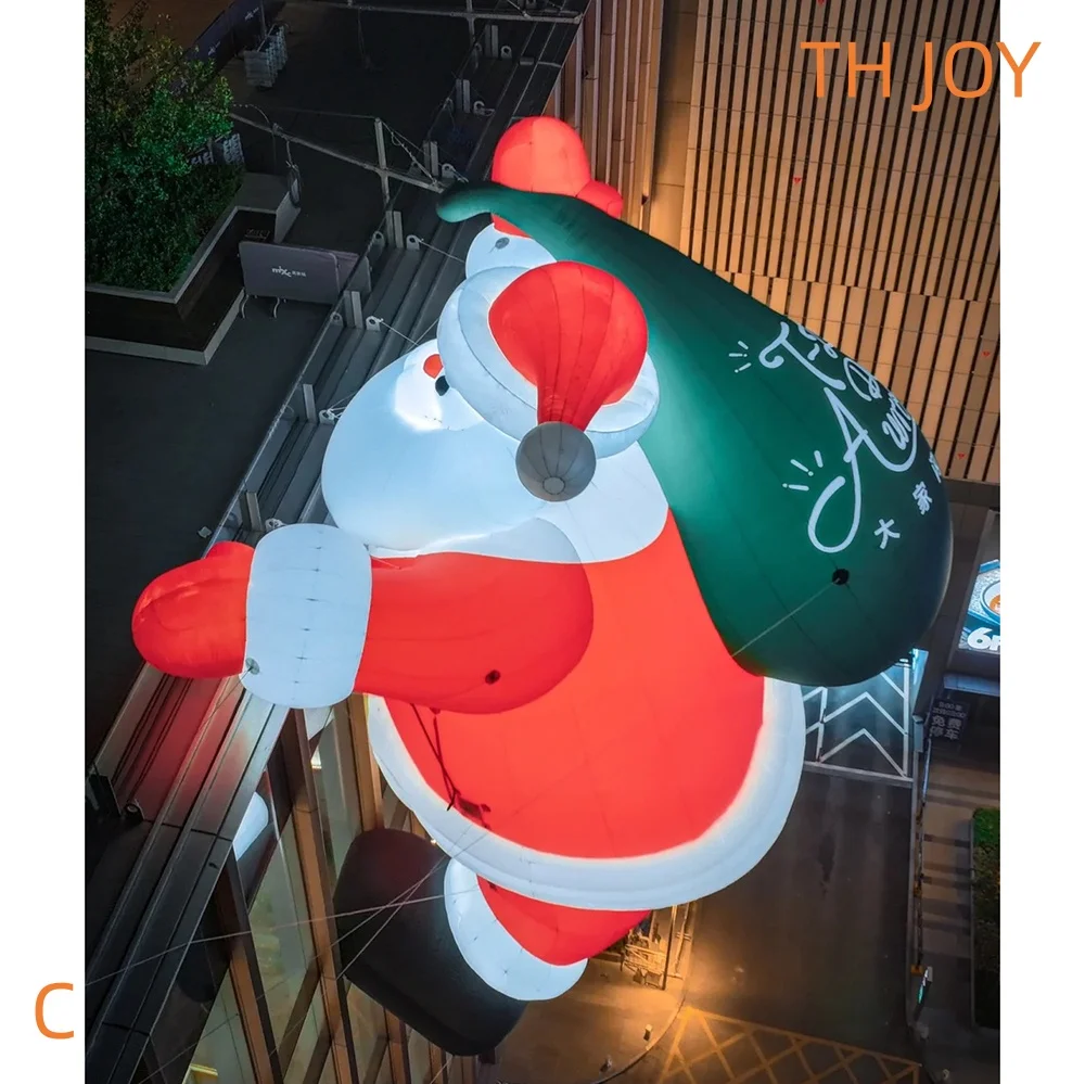 จัดส่งด่วนทางอากาศถึงบ้าน ตุ๊กตาซานตาคลอสเป่าลมสำหรับตกแต่งผนังปีนป่ายกลางแจ้ง พร้อมไฟประดับ