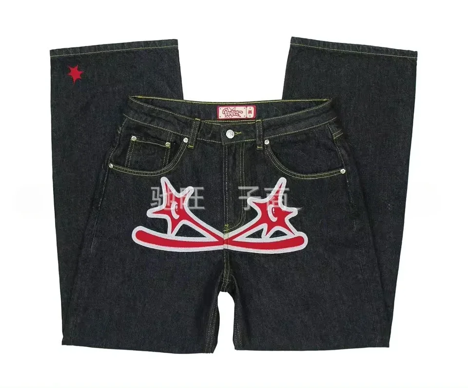 American high street harajuku jeans mens hip hop star letter baggy jeans 2025 new straight leg casual pants y2k men clothing