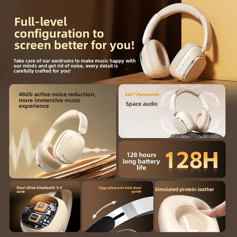 سماعات رأس بلوتوث Acer ANC سماعات صوت محيطي مع ميكروفون عالي الدقة سماعات إلغاء الضوضاء النشطة ENC-Calling 1000mAh OHR525