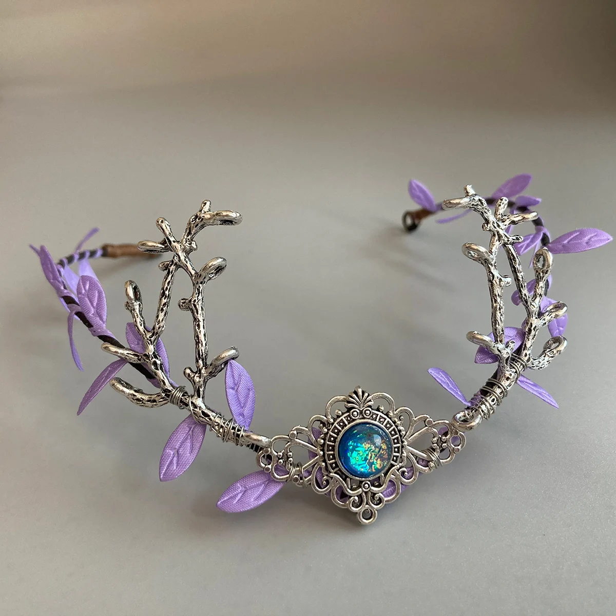 Purple Flower Crown - Handmade Fairy Headpiece Floral Tiara Spring Woodland Circlet for Women Girls Wedding Renaissance Cosplay