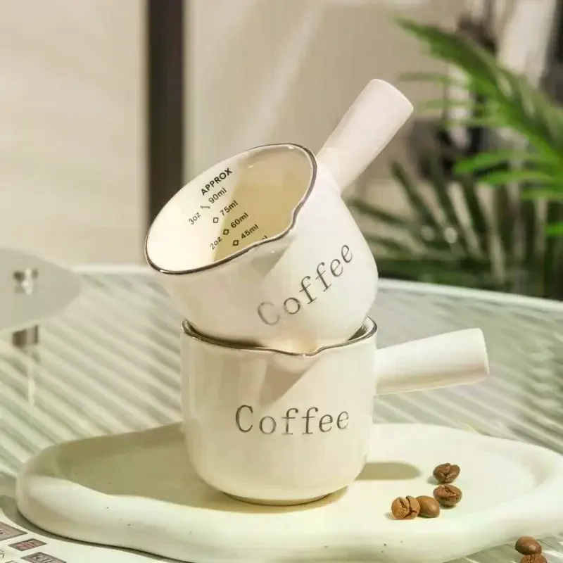 Ceramic Espresso Coffee Measuring Cup With Scale Extraction Cup Milk Cup Milk Pitcher With Handle Latte Mixer Scale Measure Mugs