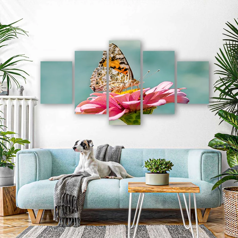 5 Panels Butterfly Flower Posters Canvas Prints Animal Landscape Painting Wall Art Pictures Living Room Home Decoration No Frame