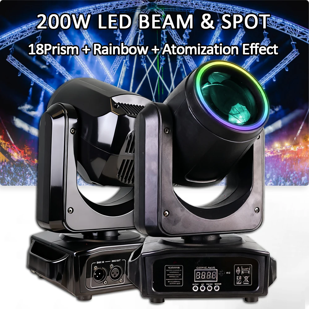 

Светодиодный светильник с подвижной головкой 200 Вт, луч и пятно, 18 вращающихся призмов, 7 гобо и 7-цветное колесо, DJ-вечеринка, свадьба, Рождество, сценический эффект, ktv Lighti