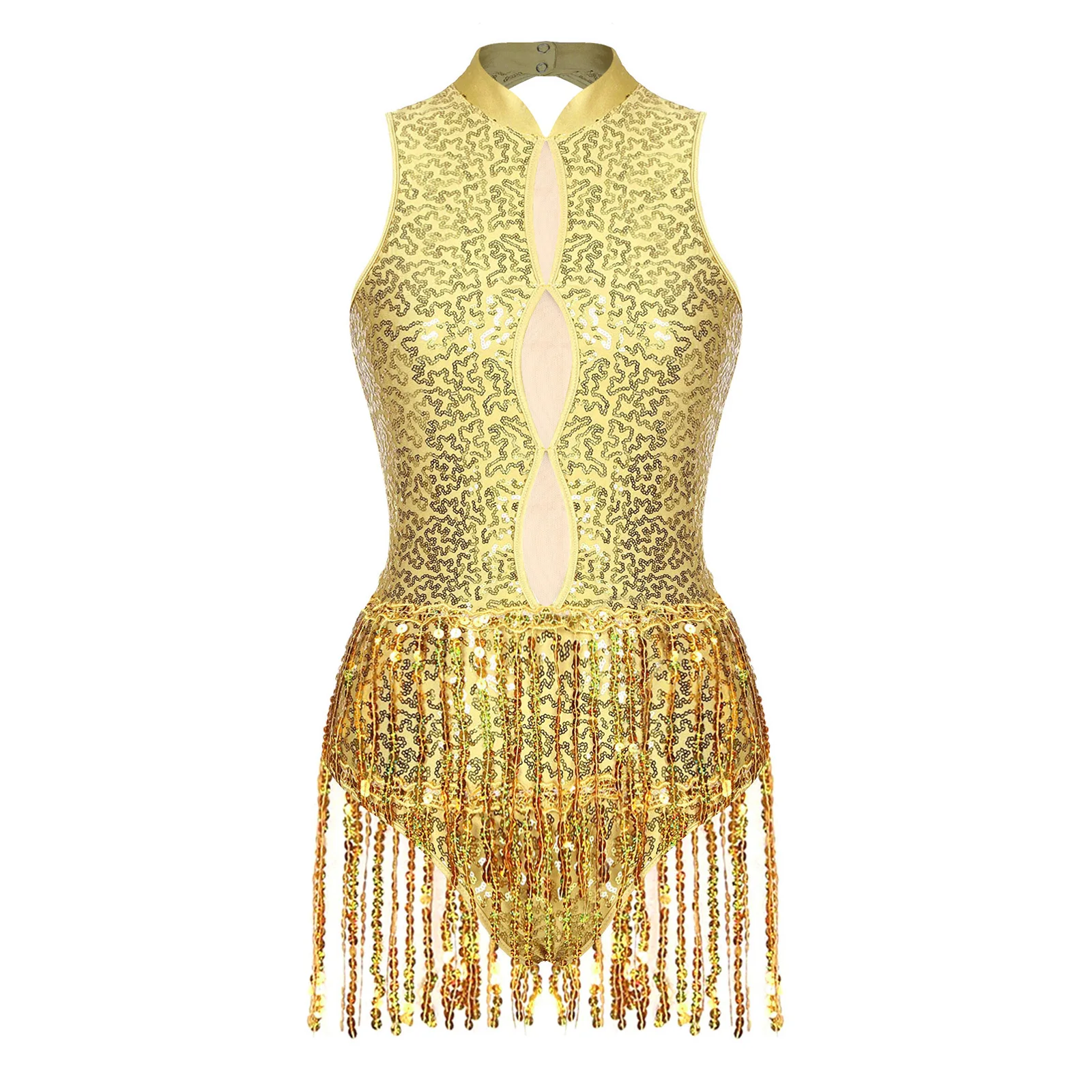 

Women's Shiny Sequins Latin Jazz Dance Leotard Dress Backless Tassel Skirts Leotard Bodysuit Salsa Ballroom Party Dance Costume