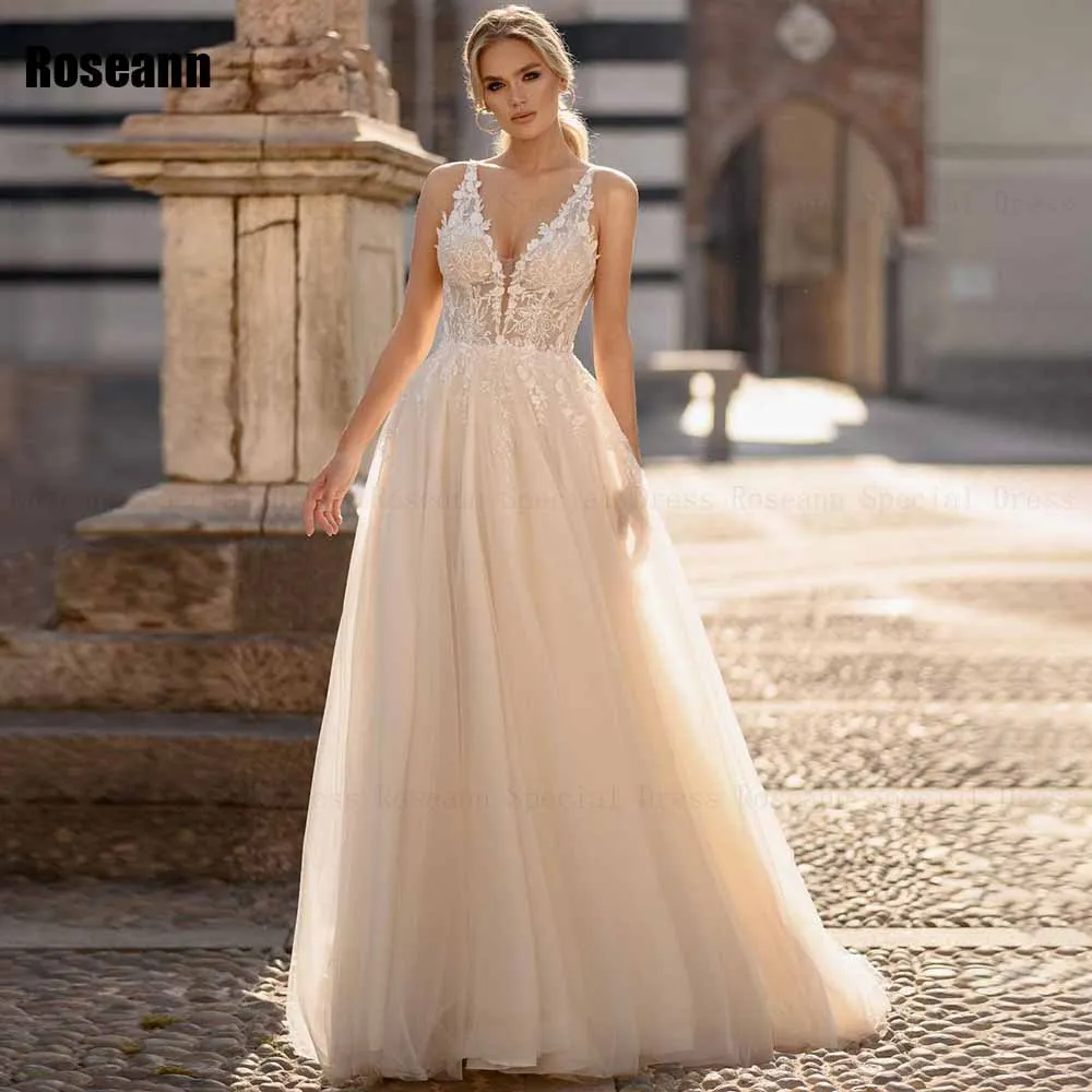 

2024 New Retro Design A-line Wedding Dress V-Neck Sleeveless Applique Tulle Open Back Bride Dresses Floor Length robe de mariée