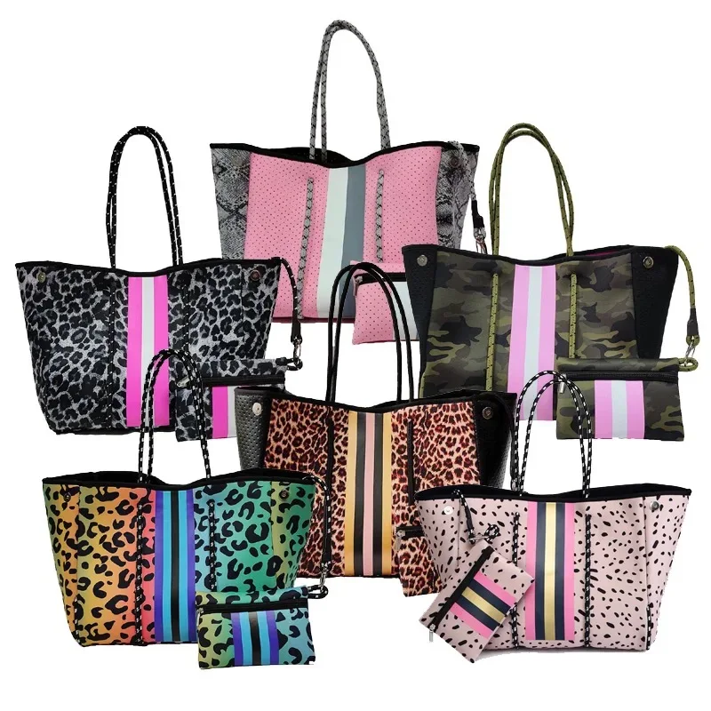 

Large Neoprene Tote Bag for Women Multipurpose Shoulder Beach and Pool Handbag Travel Foldable Tote Purses with Inner Pouch