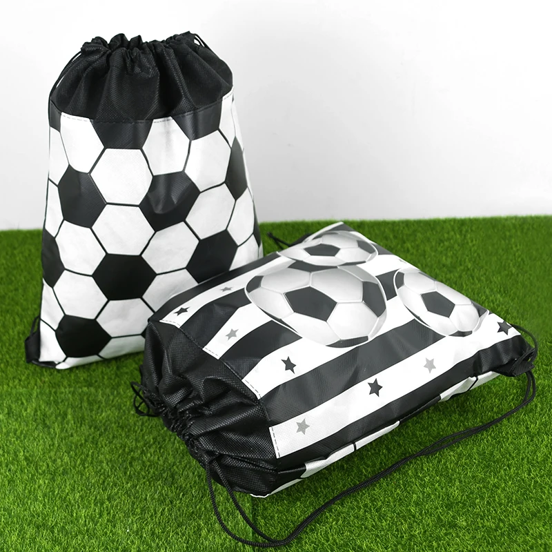 3Pcs Football Pattern Non-Woven Drawstring Pocket Soccer Sport Theme Birthday Party Decorations Gifts Bag Kids Boys Favors Pouch