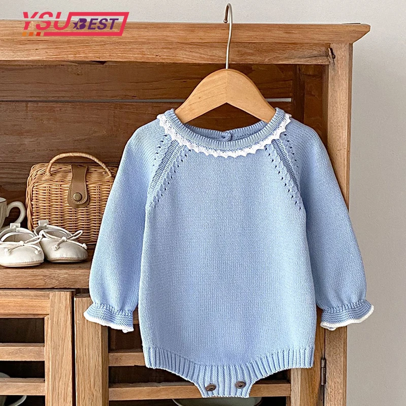 

Autumn Infant Baby Girls Boys Knit Romper 0-18M Newborn Jumpsuits Blue Long Sleeve Button Warm Spring Toddler Clothes Jumpsuits