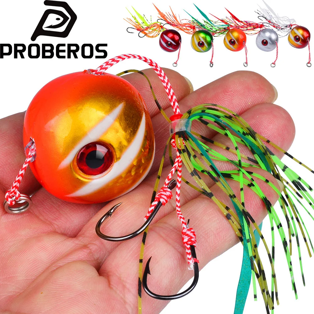 Proberos 60g-200g Slow Jig Head Angelköder - Oktopus-Rock mit Metall-Assist-Haken 1 Stück Gemischte Farben Salzwasser-Tintenfisch-Rockköder