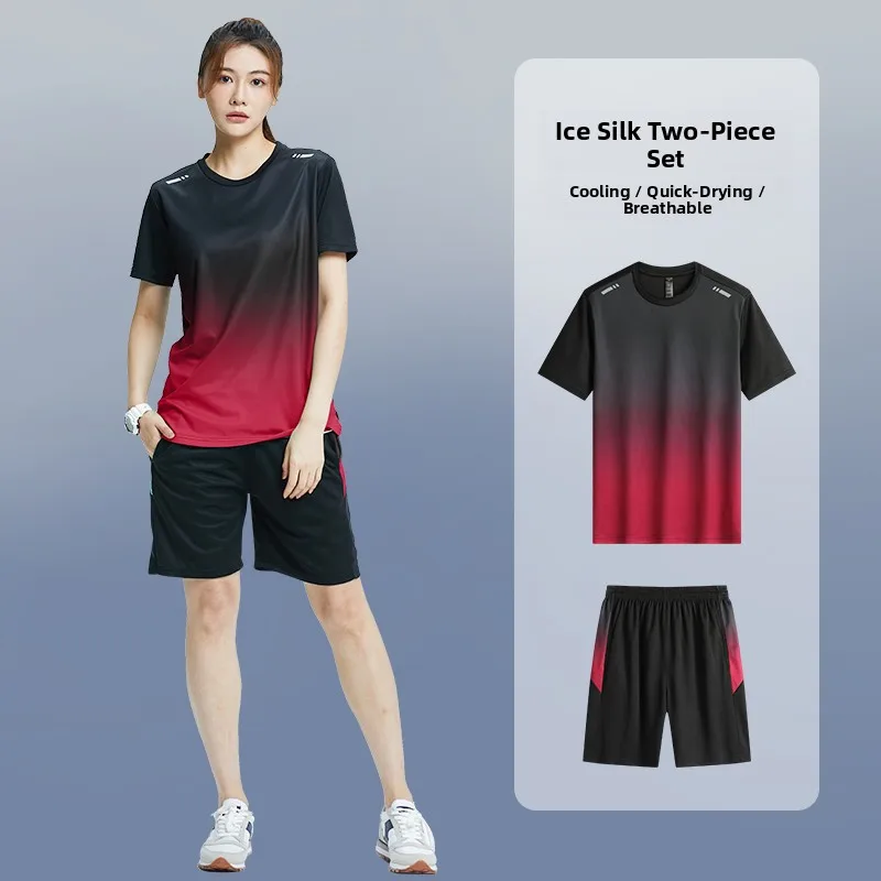 

Женский комплект спортивной одежды, летняя футболка Qui Dry ort Sve Fitn Yoga, тонкий модный костюм из двух предметов, повседневная одежда