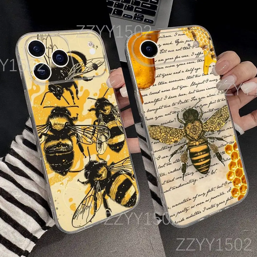 

Bees Yellow Cute Honey Print Phone Case For iPhone 17,16,15,14,13,12,11 Pro,Max,Plus,X,XS,XR,SE4,E Mini Transparent Soft