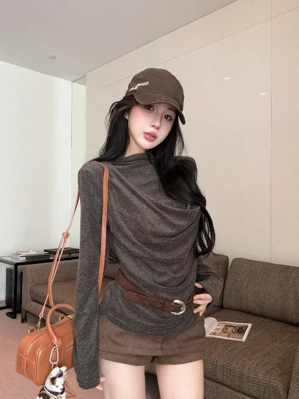 

Ретро-топ в гонконгском стиле с завязками на шее, свободный крой, с поясом, женская модная верхняя одежда, бренд Nicole Rose