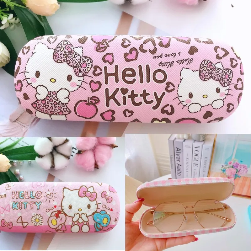 

Sanrio HelloKitty Cinnamoroll Kuromi Melody Glasses Case Kawaii Cute Creative Portable Myopia Glasses Storage Box Girls Gifts