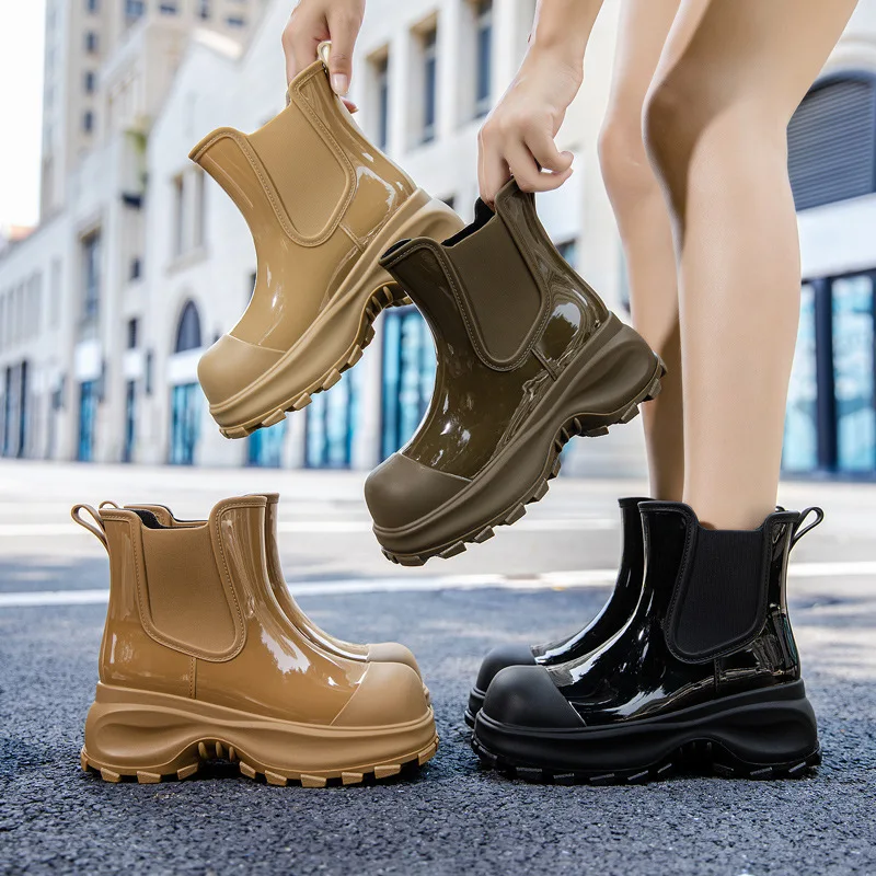 Women Ankle Boots Vintage Chunky Boots Waterproof Platform Fashion Rainshoes High Quality Casual Outdoor Shoes For Female 36-41