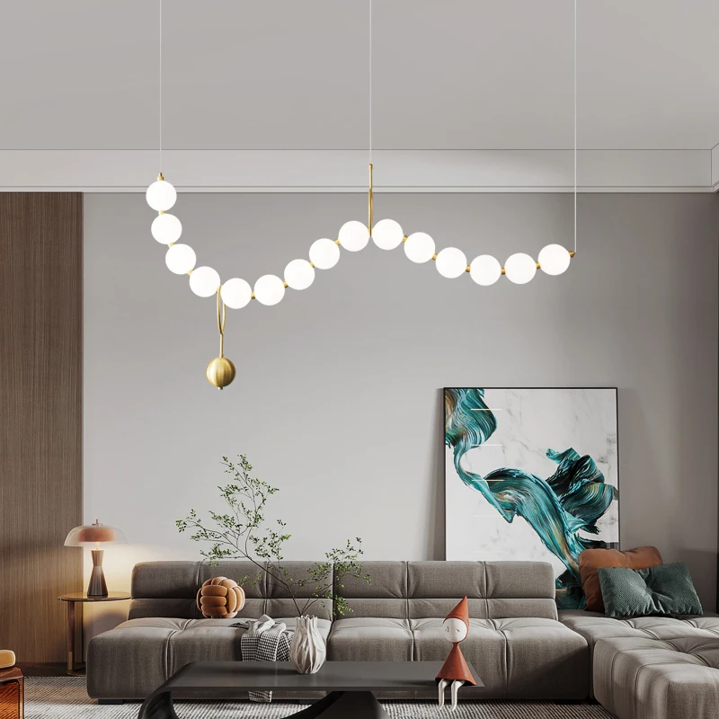 Pearl Necklace Chandelier Lamps White Acrylic Ball Hanging Light for Bedroom Living Room Dining Table Suspension Lustre Fixture