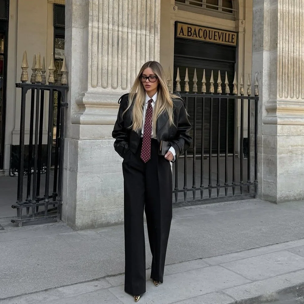 

Умные повседневные комплекты из 2 предметов для женщин, стильное кожаное пальто, шикарные наряды, блейзер, брюки, рабочий костюм для социальных вечеринок, женский костюм