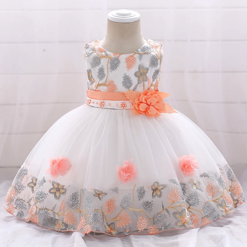 3 6 9 12 18 24 Months Baby Girls Dress Summer Flower Mesh Embroidered Little Princess Dress Birthday Party Present Kids Clothes