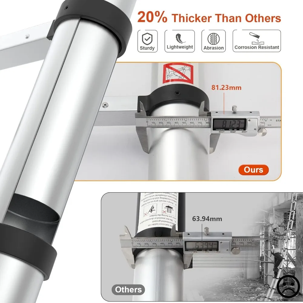 سلم تمديد تصغير من الألومنيوم خفيف الوزن بطول 12.5 قدم مع زر تراجع وتصميم مبطئ للاستخدامات المتعددة #2