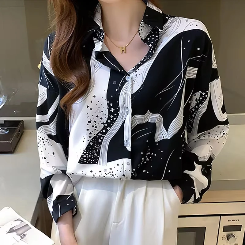 Casual Blouse Met Lange Mouwen Vintage Kleding Lente Nieuw Kantoor Dame Turn Down Kraag Luipaardprint Shirt Mode Gestreepte Tops 18972