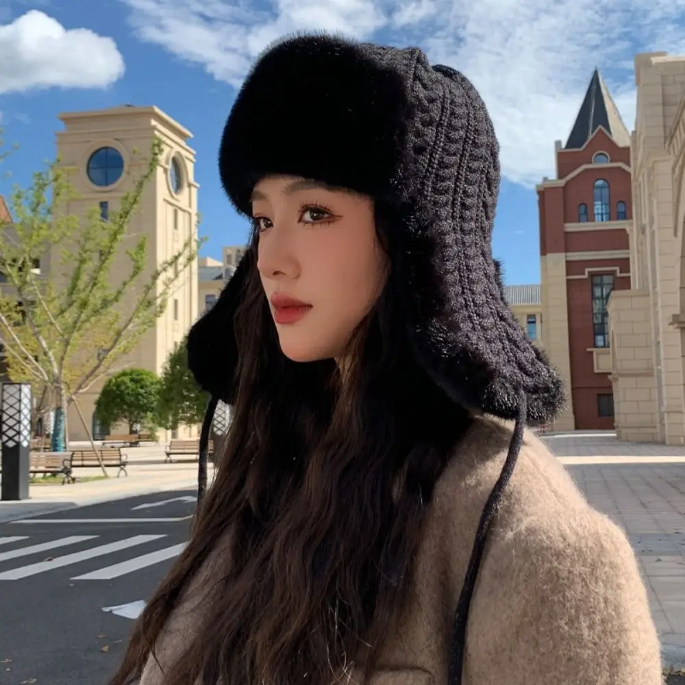 Versatile Warmth Extended Ear Protection Hat Knitted Thickened Lei Feng Hat Cycling Coldproof Cap For Women