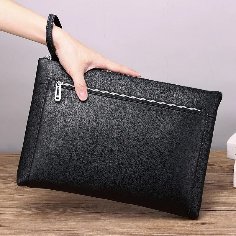 Bolsa de couro macio para negócios, moda de camada superior de couro macio, mensageiro genuíno, marca de luxo, bolsa de mão de couro leve e luxuosa