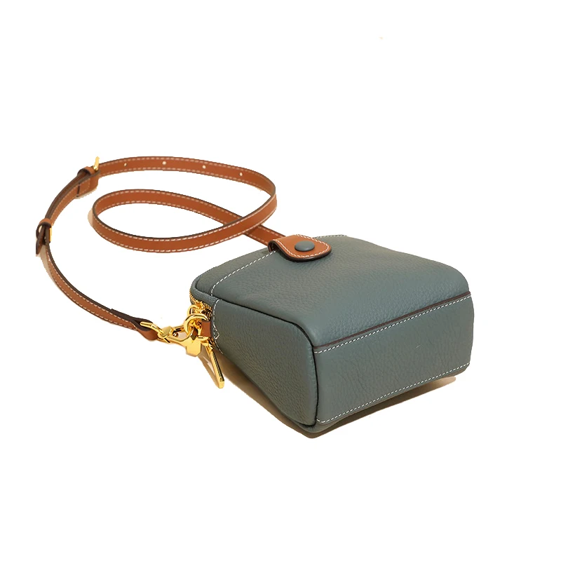 2 compartimentos com zíper, bolsa de ombro de couro genuíno feminino, couro togo, 100% pele de vaca real cruz corpo saco do mensageiro, q009