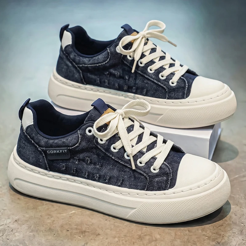 Men Thick Sole Anti-slip Breathable Casual Shoes,Low Top Canvas Skate Sneakers, All-match Commute Sports Footwear For Daily Wear