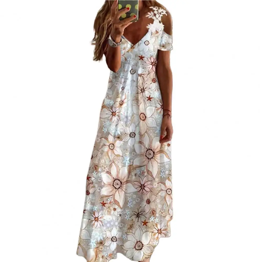 Formal Dress Floral Print Lace Summer Loose-fitting A-Line Maxi Dress for Banquet