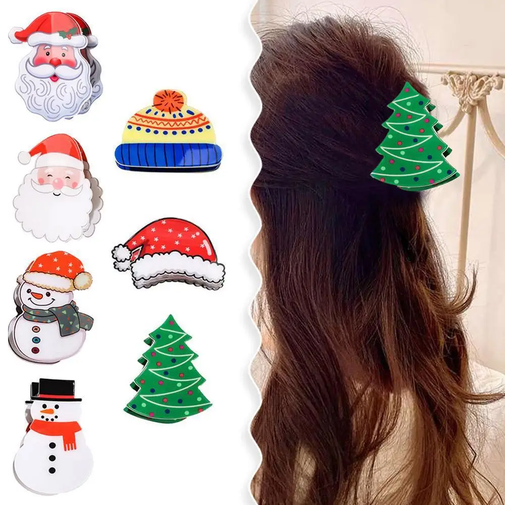 2024 Navidad muñeco de nieve pinza para el cabello lindo Cola de Caballo horquilla pinzas para el cabello garra de cangrejo para damas Festival accesorios para el cabello de moda B0Q7