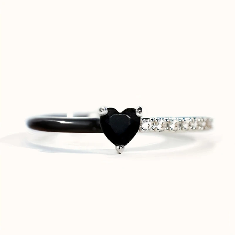 Huitan Novel Two-side Color Heart Slim Ring for Women Versatile Party Daily Fancy CZ Stackable Wedding Thin Band Finger Jewelry