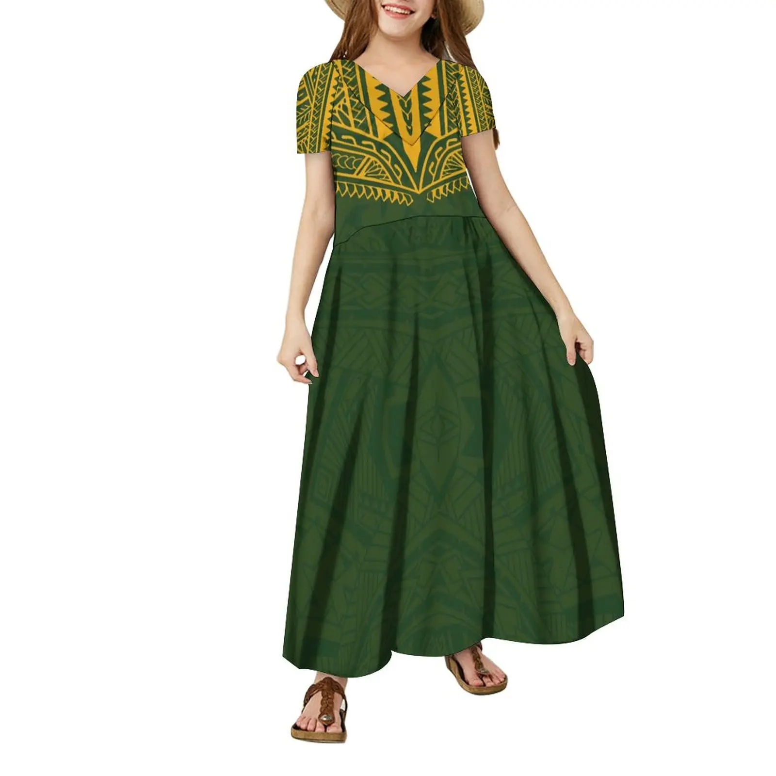 Polynesisches langes Kleid für kleine Mädchen Samoa Mädchen traditionelles Kleid rosa Hawaii Stammes druck Rock Mädchen Insel Mädchen