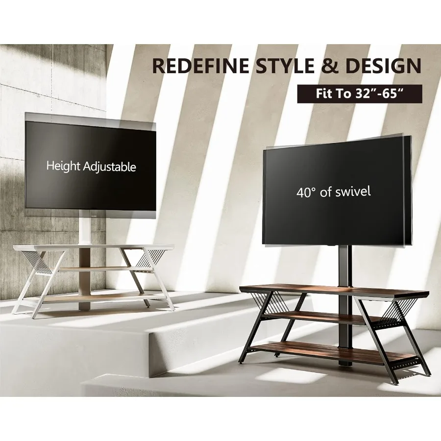 Drewniany stojak pod telewizor z mocowaniem do telewizorów 32-65 cali, centrum rozrywki z regulacją wysokości i zintegrowanym systemem zarządzania kablami S
