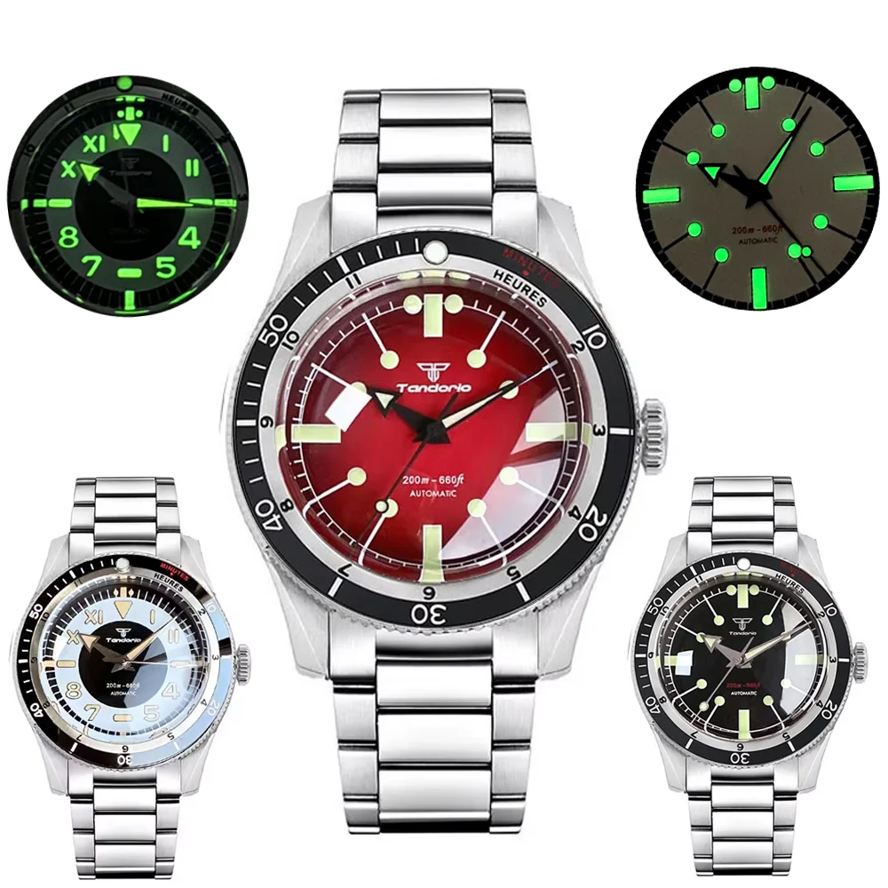 Tandorio Dome Sapphire Glass 40mm Miyota 8215/Asia 2824 Mechanical Automatic Watch Men Diving 200m Water Resistant Screw Crown