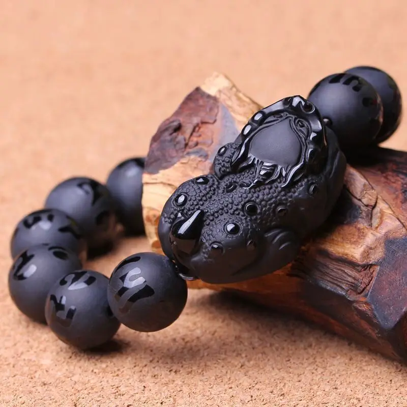 

Natural Black Obsidian Pixiu Bracelet , Women's Pi Xiu Zodiac Year Jewelry, Crystal Gift for Men