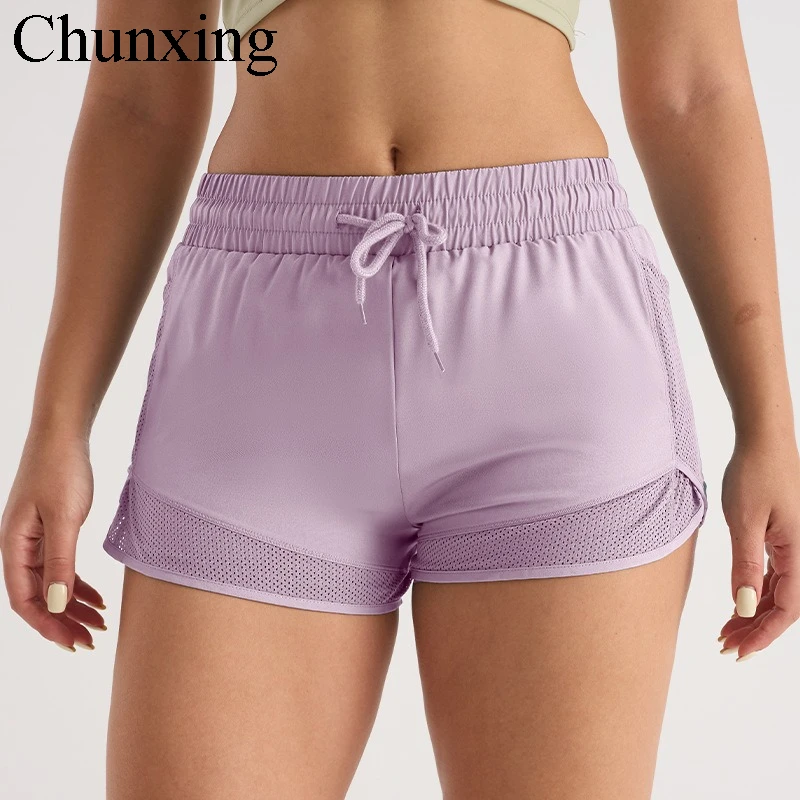 Shorts esportivos finos de secagem rápida, bolso reticulado, emenda, yoga, corrida, esportes, mulheres, verão, secagem rápida, roupa externa