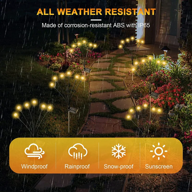 Outdoor Led Solar Firefly Lights Wind Swaying Lights Waterproof IPX6 Lawn Landscape Christmas Decor Night Lighting 6led