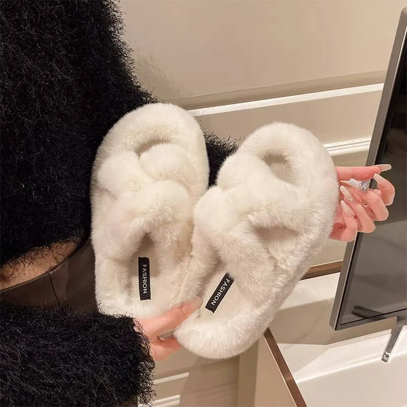 

Thick-Soled Mao Mao Slippers Worn By Women In Autumn And Winter 2024 New Comfortable Leisure Cotton Mop With One Pedal.