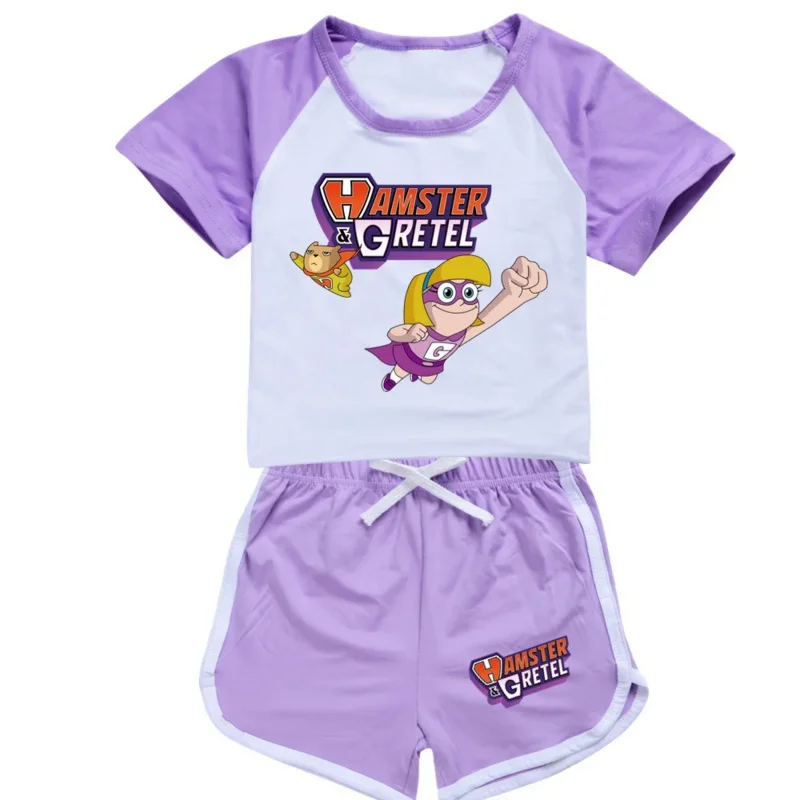 子供用のハンスターとグレーテルのトラックスーツセット,男の子と女の子のための服,カジュアルなスポーツスーツ,Tシャツとパンツ,夏のファッション,2個