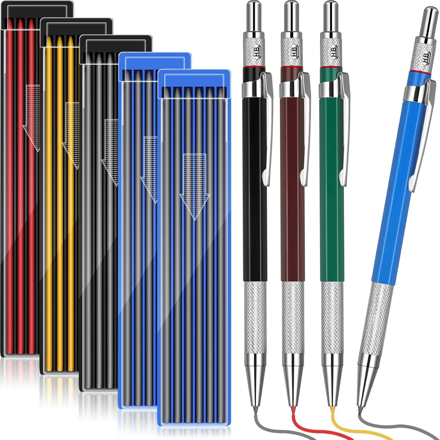 

Набор из 4-х карандашей для сварщиков с 60 сменными стержнями для строительных работ, металлообработки и сантехников, черный, красный, желтый, серебристый