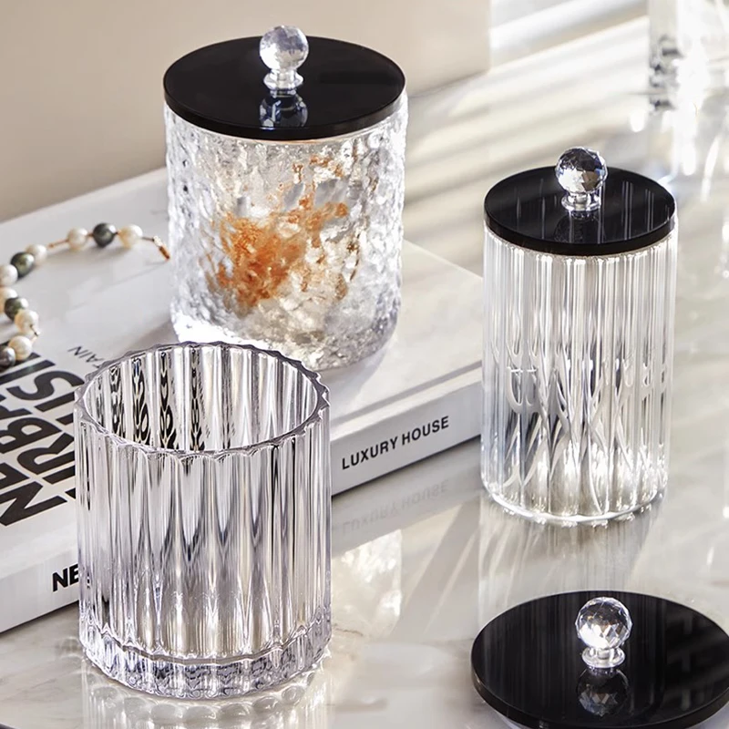 glass cotton swab box creative vertical pattern jewelry cosmetics aromatherapy container home candy jar with lid toothpick box