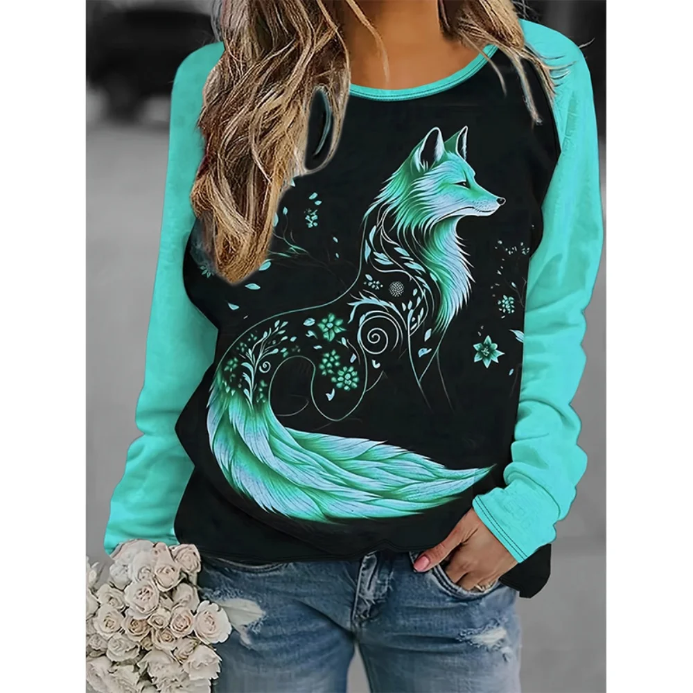 

Fox Pattern Sweatshirts Animal 3D Print Hoodies Women Fashion Raglan Sleeve Y2k Hoodie Oversized Pullovers Tops Female Clothing