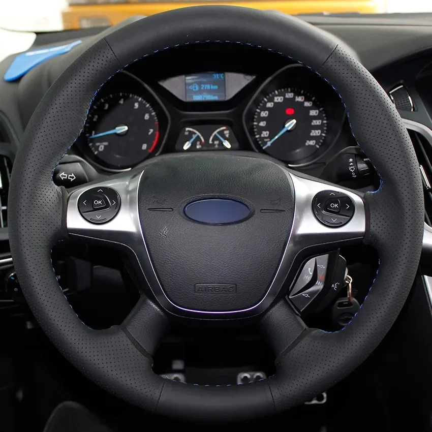 

Оплетка на руль из натуральной кожи ручной работы, нескользящая, для Ford Focus 3 2012-2014, Kuga, аксессуары для интерьера