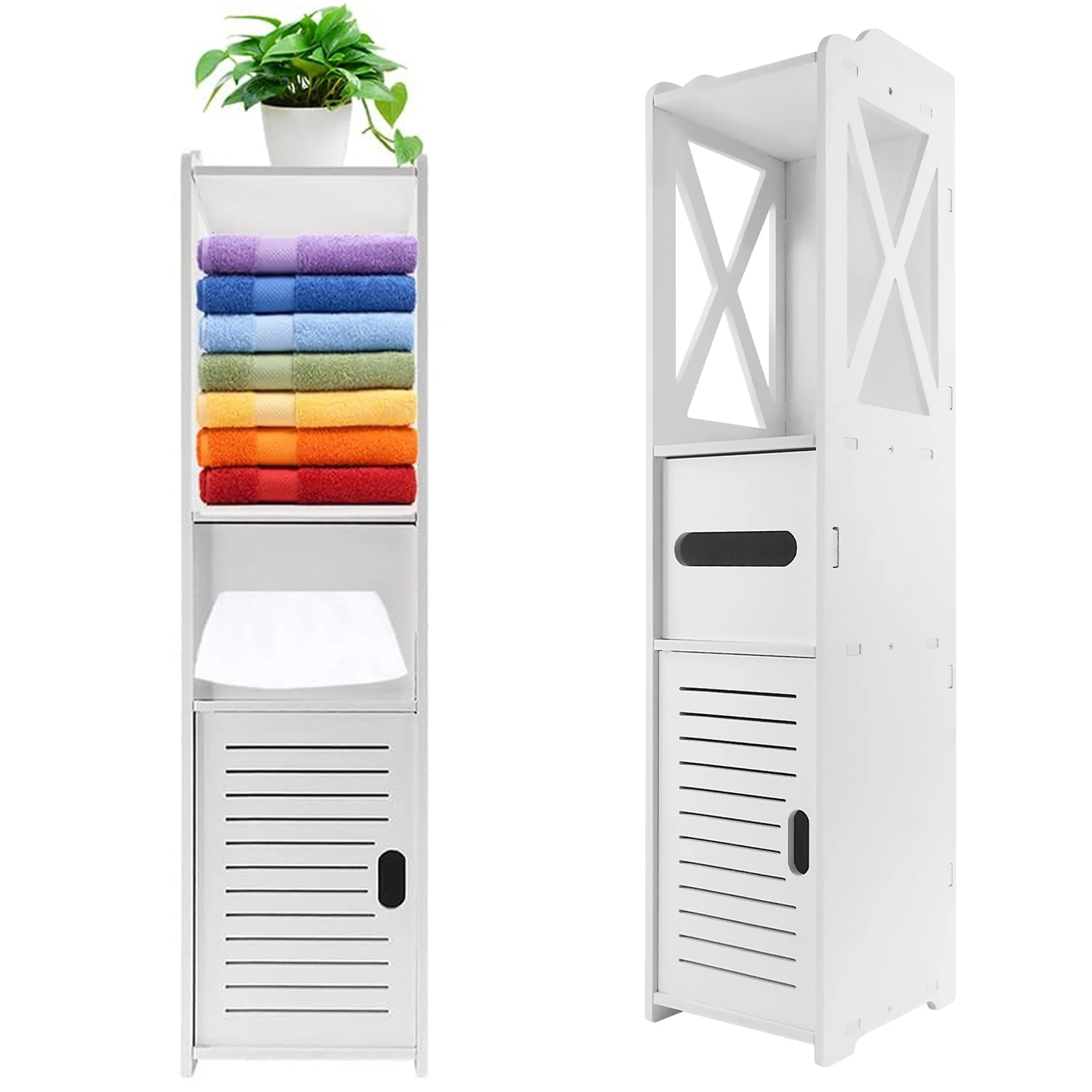 Schmaler hochwertiger Badezimmerschrank 18x20x80cm weiß mit Papierrollenauszug und Schrankfach wasserdicht freistehend langlebig für WC Toilette enges Bad Schlafzimmer