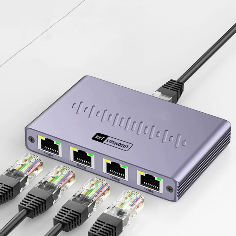 

Q22A Gigabit Ethernet Splitter 1 In 4 Out RJ45 Networking Adapter Fast Speed 1000Mb