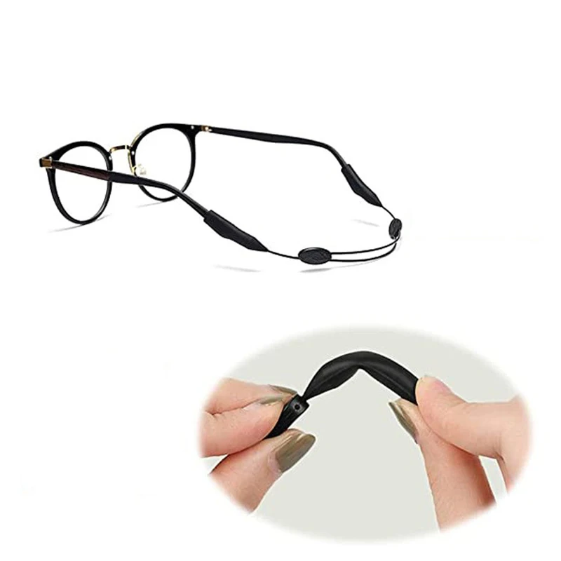 Correas elásticas de silicona para gafas de sol, cadena deportiva antideslizante para gafas, 25/30/35/40cm, color negro