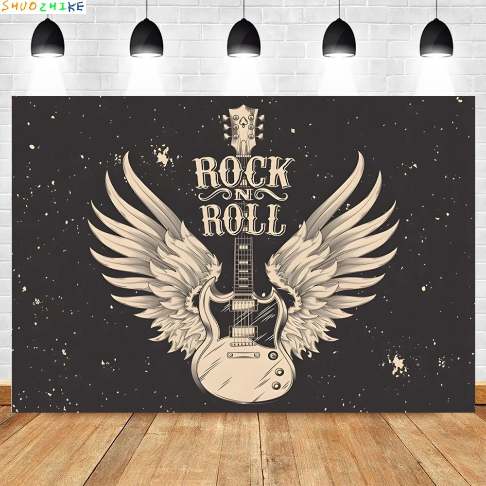 

Rock Music Birthday Party Backdrop Born To Rock Feathered Wings Star Music Birthday Portrait Photography Background Photo Studio
