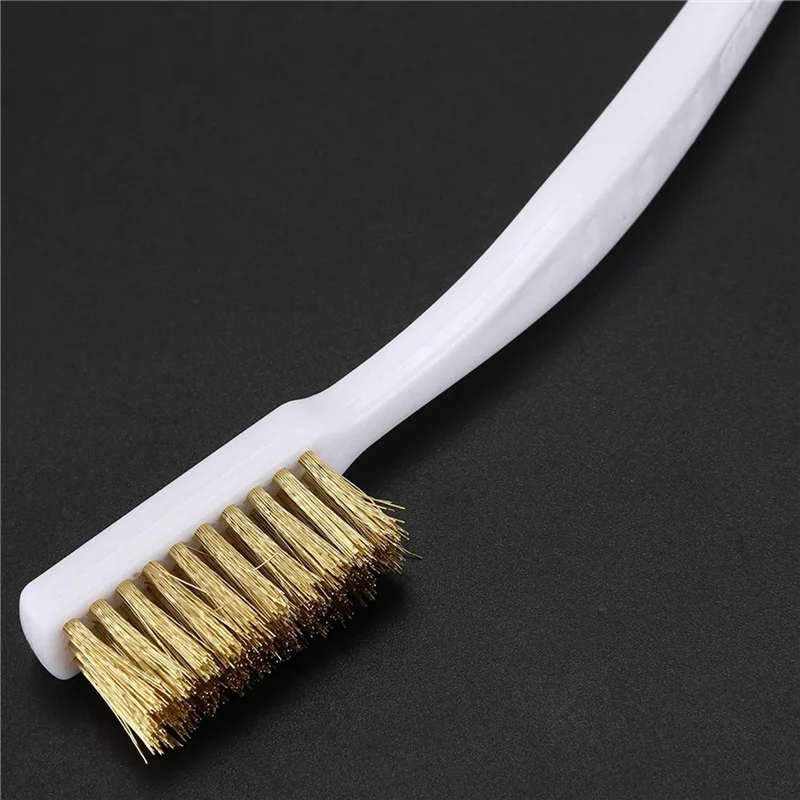 

100 Pcs 6.9 Inchlength Plastic White Handle Bristle Brush Brass Metal-AT36