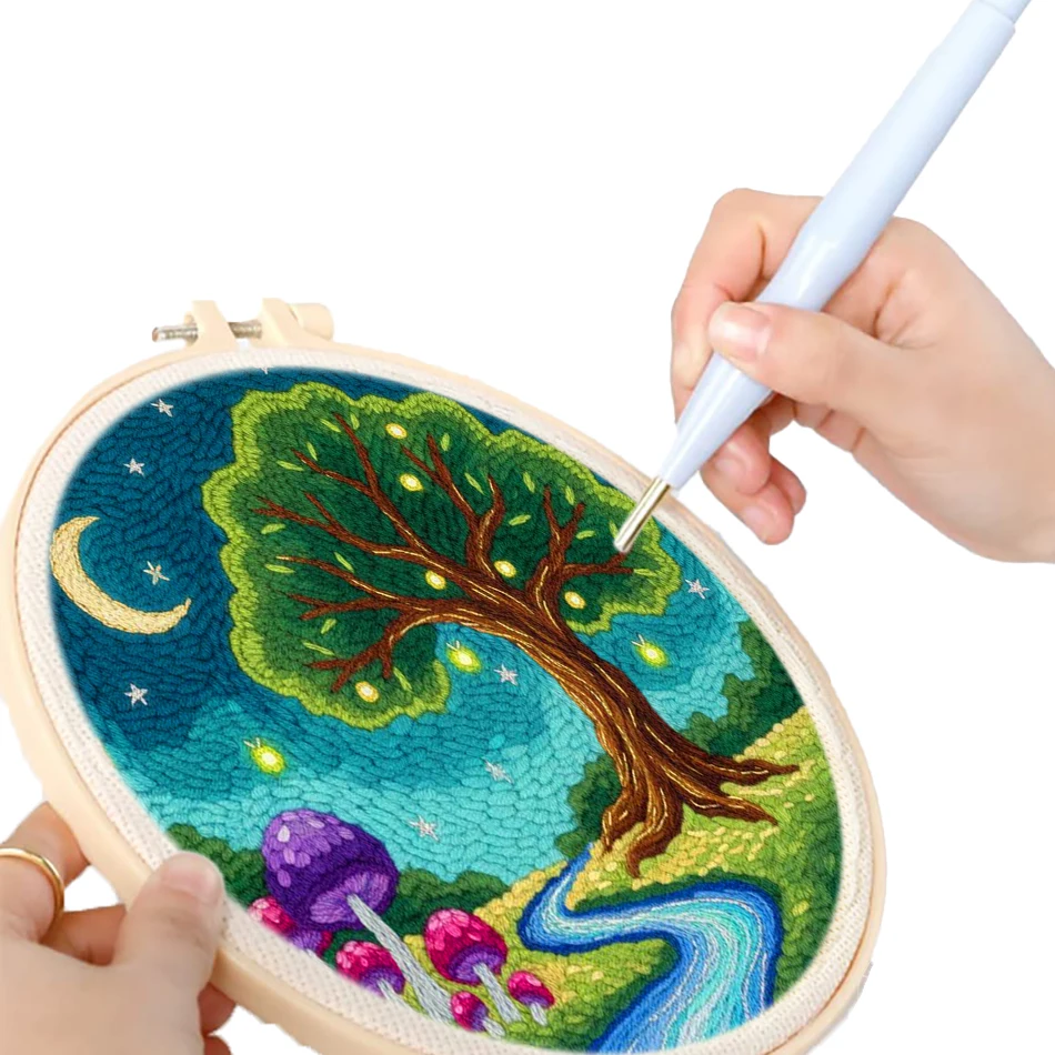 GATYZTORY Punch Needle Embroidery Package 20x20cm Embroidery frame Yarn Landscape Set Crafts Supplies Adults Hobby Gift Tufting 2