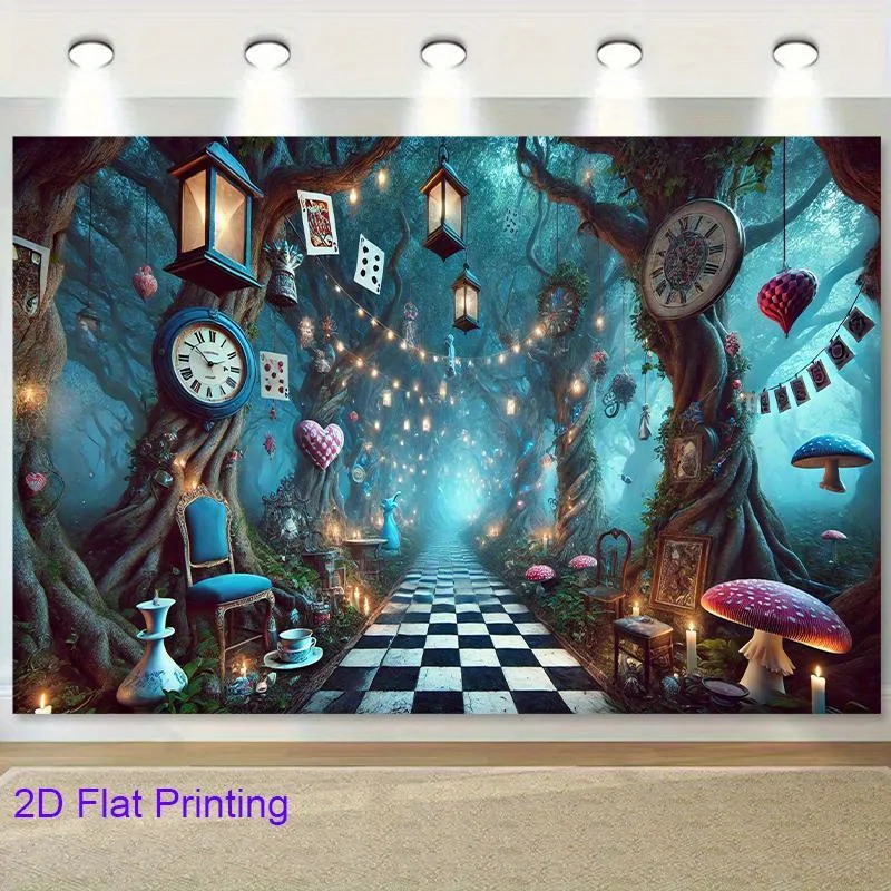 1 Stück, 2D-Flachbanner mit Alice im Wunderland-Motiv, Party-Geburtstagshintergrund, Wandfotografie-Hintergrund, wsj – Detail 6