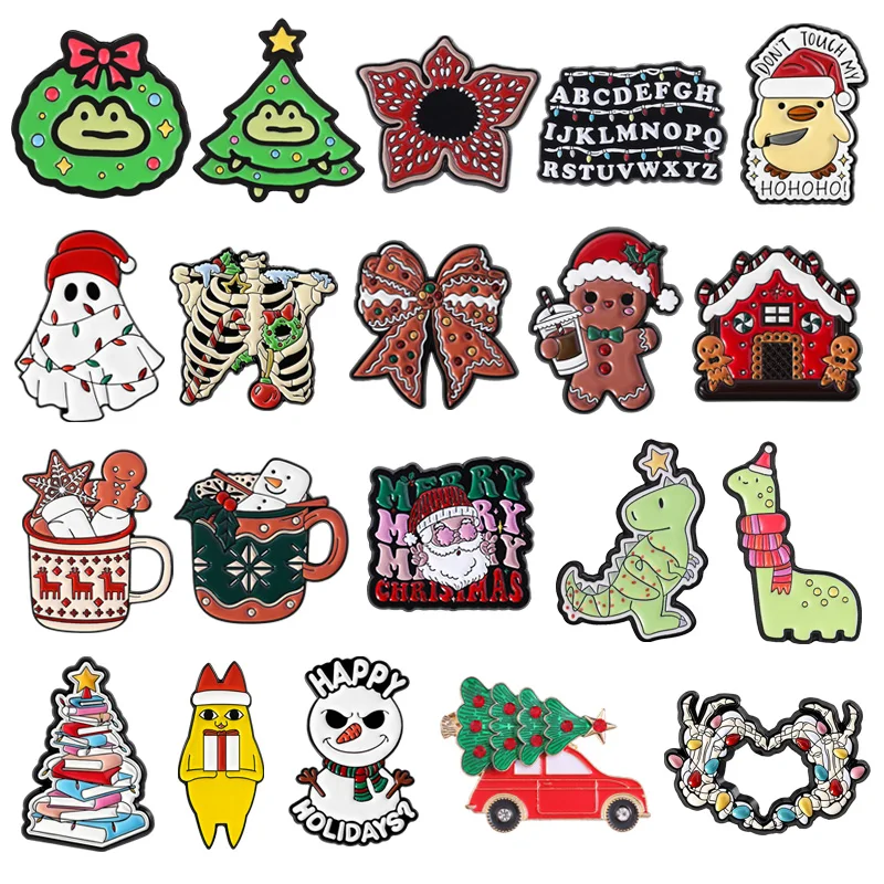 Christmas Themed Enamel Pins Retro Car Christmas Tree Gingerbread Man Santa Claus Brooches Lapel Badge Jewelry Gifts for Friends